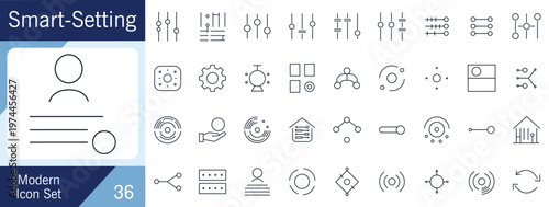 Minimal Smart Settings & UI Control Icons Set – Modern Line Sliders, Adjustments and Interface Elements Grid.