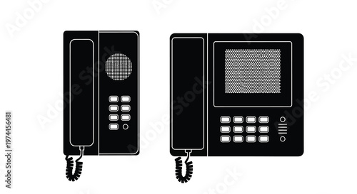 Two black intercom systems displayed on a white background