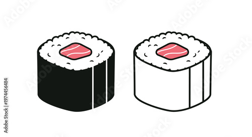 Two pieces of sushi one with black seaweed and one without