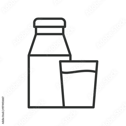 Milk bottle and glass icon in line design. milk, bottle, glass, dairy, drink, nutrition, beverage on white background vector. milk bottle and glass editable stroke icon