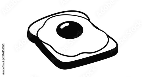 Simple black and white illustration of a fried egg on toast