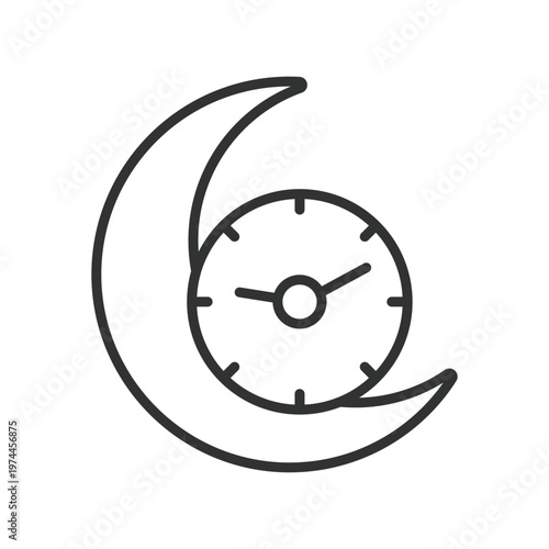 Sleep time night clock icon in line design. sleep, night, clock, time, rest, bedtime, moon on white background vector. sleep time night clock editable stroke icon