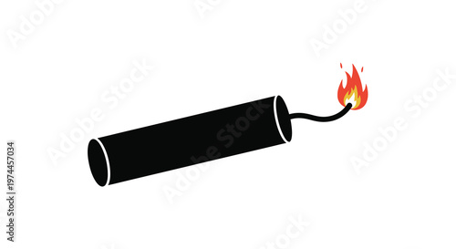 A black dynamite stick with a lit fuse and flickering flame