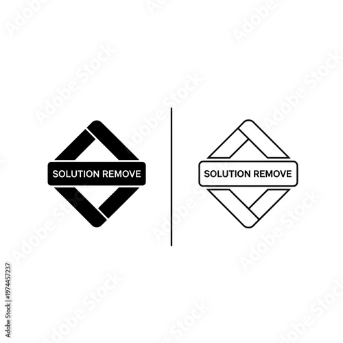 Abstract solution remove icon with text banner on a rounded rhombus shape in black fill