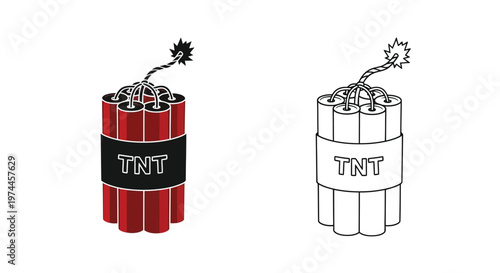 Two dynamite stick bundles one colored and one in outline form