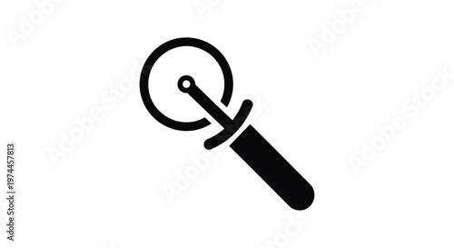 Simple black and white illustration of a pizza cutter tool