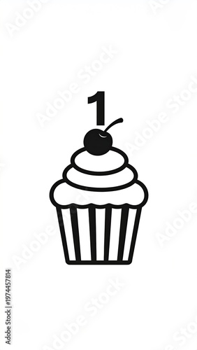 Simple black and white cupcake with a single candle