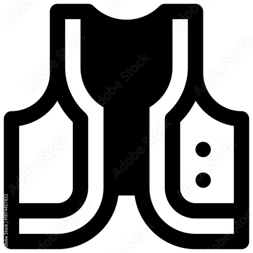 Gilet vest. Outlined stroke vector icon with black-filled details.