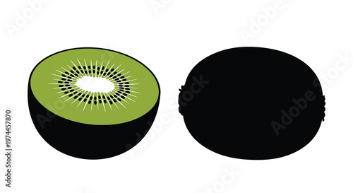A vibrant illustration of a halved and whole kiwi fruit