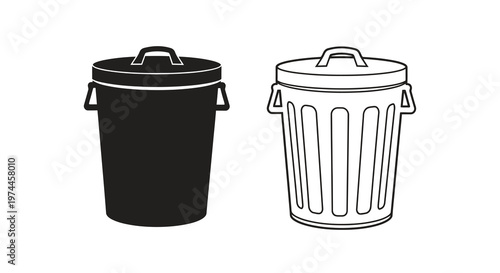 Two trash cans one solid black one with a textured ribbed design