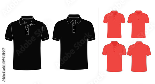 Polo shirts in black and coral colors isolated on white background