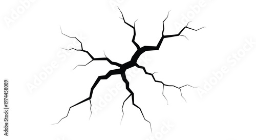 A stark black crack pattern isolated on a pure white background