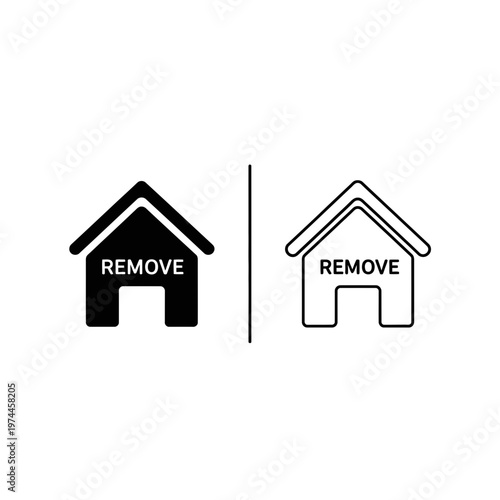 Remove house icon set in solid and outline styles for real estate or deletion concept with property
