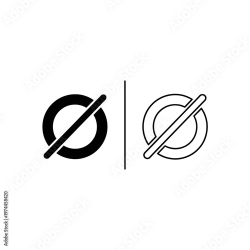 Fotografía Null set and diameter symbol icon in solid and outline styles for mathematics an