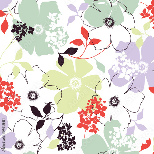 Fleurs printanières graphiques en all over pour imprimé textile