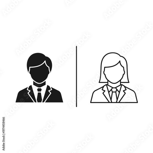 Professional business man and woman icons in solid and outline style for gender representation