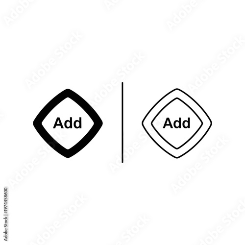 Add button icon with rounded diamond shape in black and outline style interface application