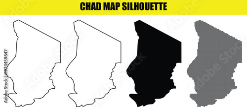 Chad map silhouette collection set isolated on transparent background outline dot map chad black map.
