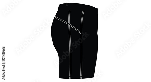 Black athletic shorts with white seams on a white background