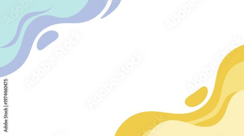 Abstract flowing blue and yellow shapes on a white background for graphic design and visual research.