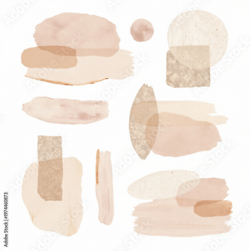 Collection of abstract watercolor brush strokes in warm beige and brown tones for aesthetic graphic design elegant background textures and modern branding concepts.