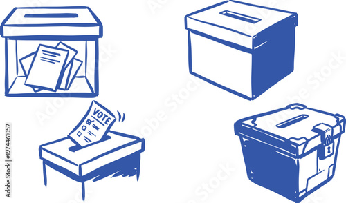 Hand Drawn Ballot Box Silhouette Vector Illustration Set with Voting Election Democracy and Polling Design.