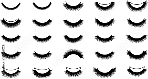 Black and White Vector Illustration of Various Styles of False Eyelashes, Beauty and Cosmetics Concept