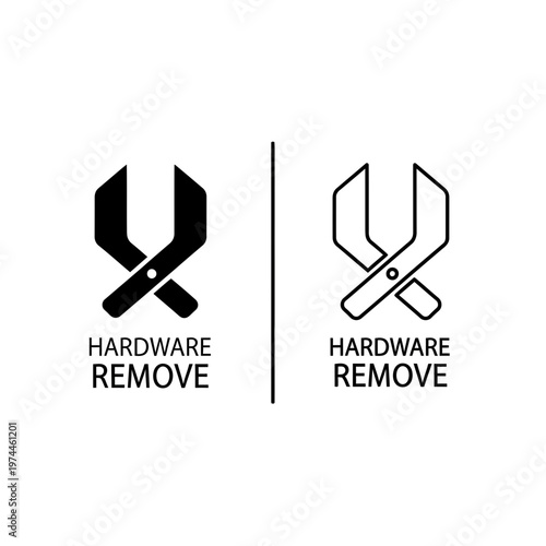 Hardware remove tool icons in solid and line art styles with hardware uninstall disconnect
