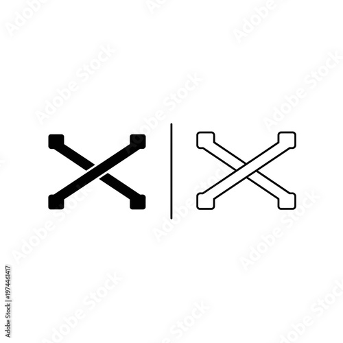 Abstract x shape cross icon in solid black and outlined styles for marking and cancellation concepts