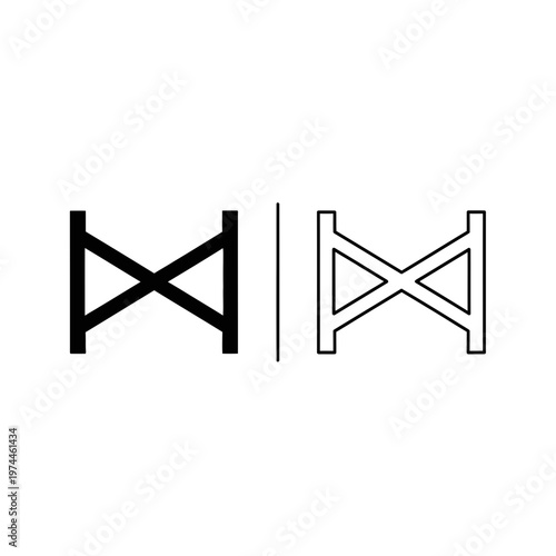 Abstract h shape beam icon in solid black and outlined styles for industrial construction themes