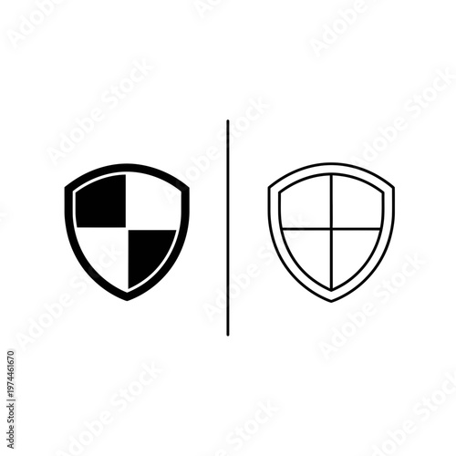 Shield icons set featuring solid and outlined protective security symbols security protection