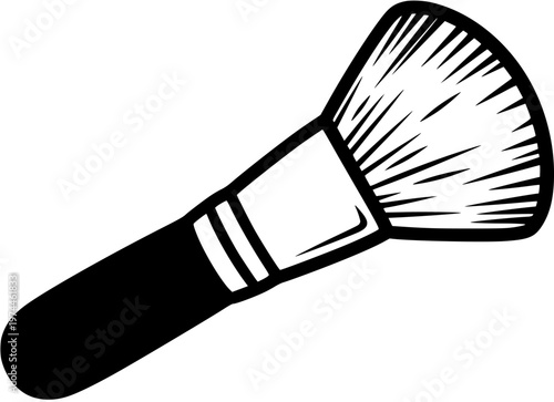 Black and White Line Art of a Makeup Brush, Beauty and Cosmetics