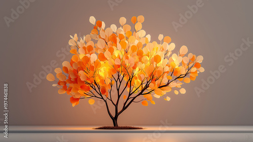 Golden glowing tree with radiant leaves magical luxury concept