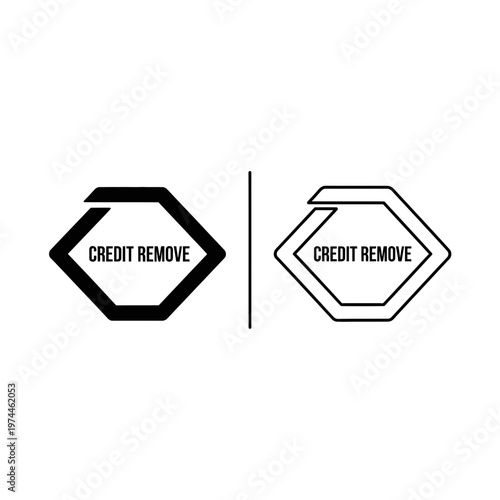 Hexagonal credit remove button icon set with solid and outline graphic styles hexagonal interface