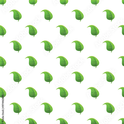 Green leaves repeat in a seamless pattern, representing nature, growth, and environmental themes