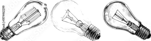 A classic light bulb with a glowing tungsten filament, intricate line art, pure white background, coloring book style, sharp contrast, isolated on white, clean continuous contours