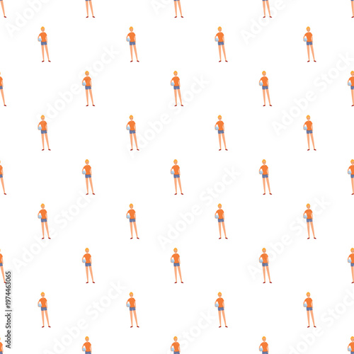 Seamless pattern featuring flat illustration of a female rugby player holding a ball