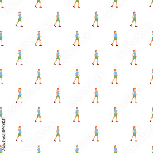 Cartoon woman walking creating a repeating digital pattern