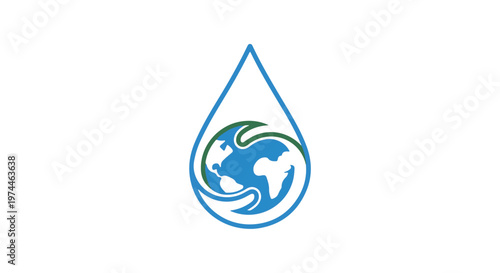 Stylized blue water drop icon with a green and blue earth globe inside, symbolizing global water conservation