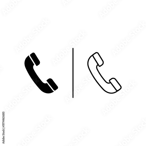 Telephone handset glyph and outline icons set with telephone communication interface technology