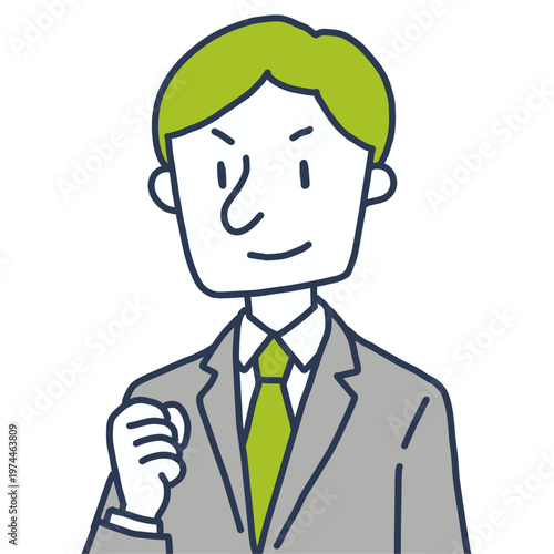 ガッツポーズをするビジネスマン 笑顔の男性 上半身イラスト シンプル白背景
