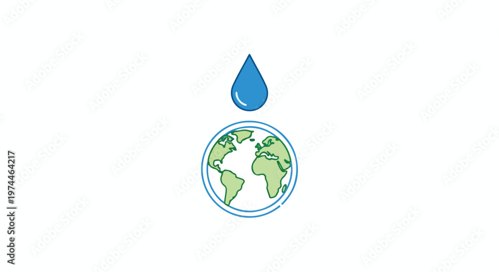 Obraz premium A single blue water drop falling from above onto a stylized globe representing earth's water resources
