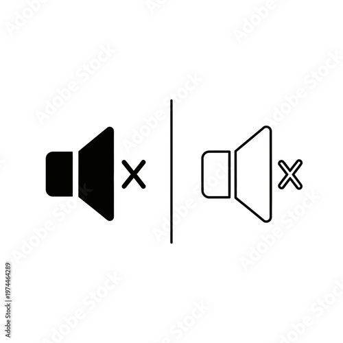 Mute speaker icons with cross mark in solid and outline styles interface deactivate application