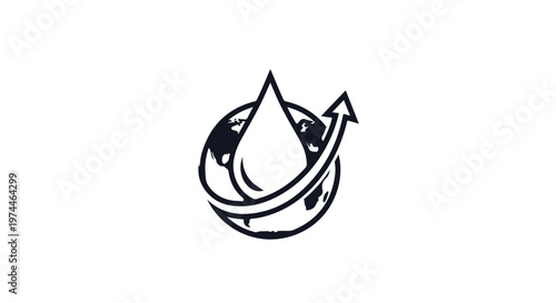 Abstract water drop icon with upward arrow symbolizing growth and progress in a circular motion