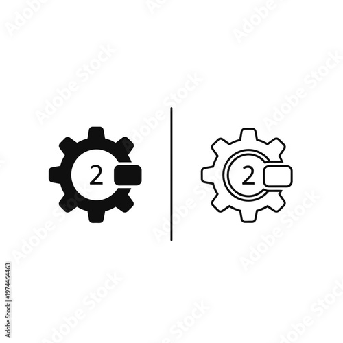 Settings gear icon with number two label in solid and outline design settings configuration