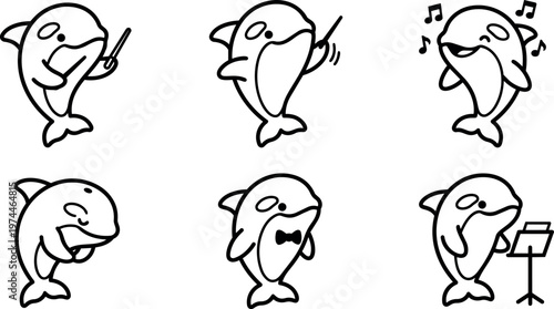 Dolphins conducting singing and playing music