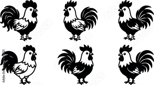 Stylized rooster set with six poses