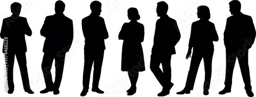 Business people silhouettes collection with professional men and women in formal attire, corporate poses isolated on white background illustration