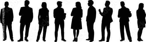 Business people silhouettes set featuring diverse corporate professionals in formal wear, standing poses isolated on white background illustration