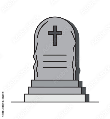 Gray vector tombstone with a cross symbol on top of a stepped base
